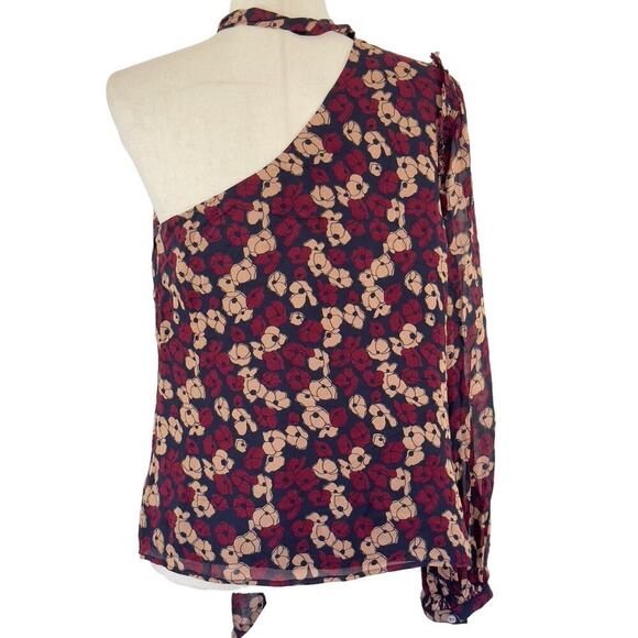 POLO RALPH LAUREN GEORGETTE TIE NECK ONE SHOULDER BLOUSE IN BURGUNDY NWT SIZE 6 - Picture 6 of 16